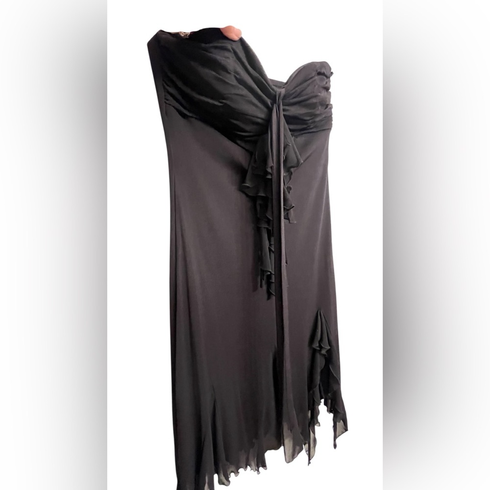 Sangria size 16 black sleeveless dress asymmetrical hem optional tie at neck